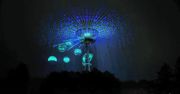 AR灯光秀丨太空针塔 虚拟天空映射